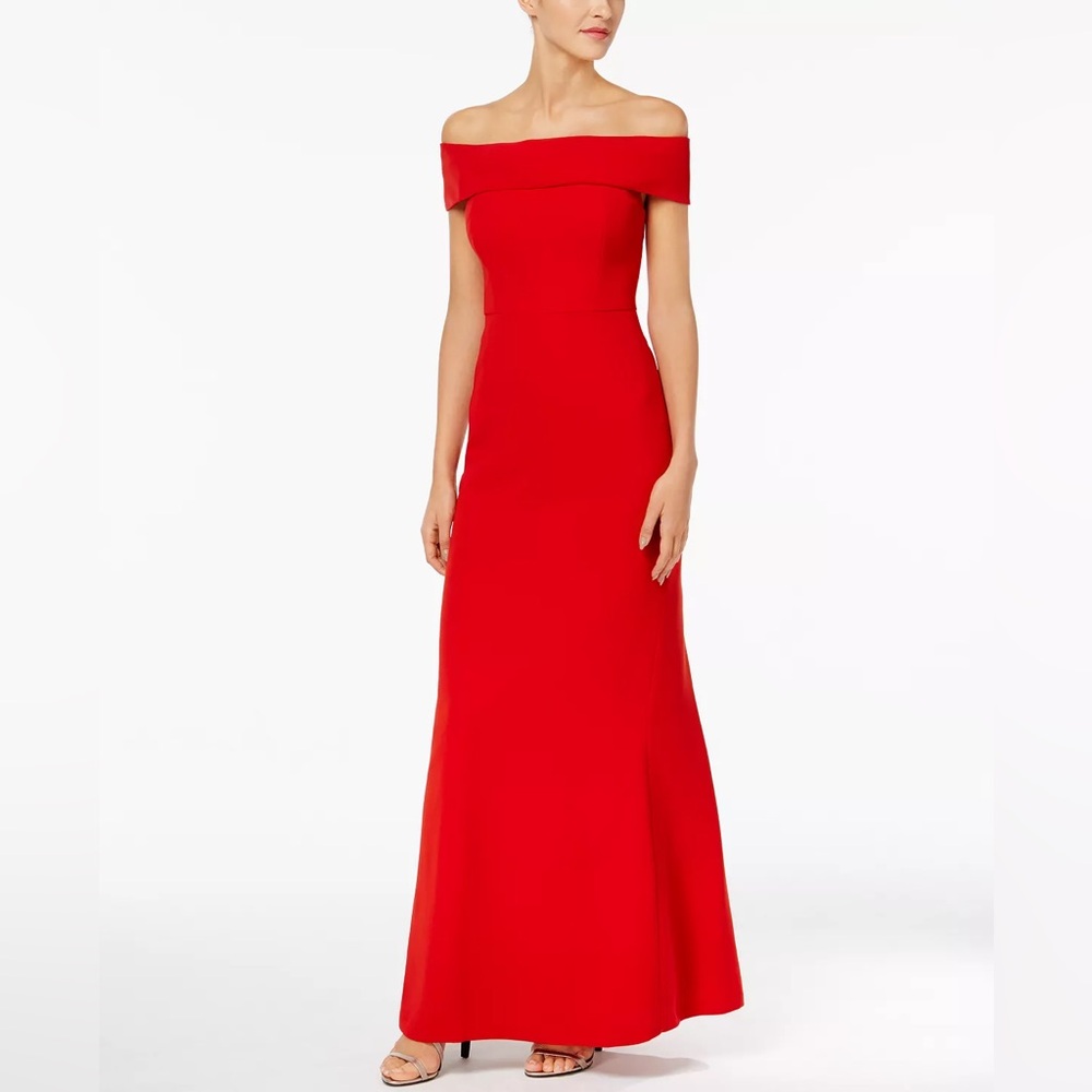 Calvin Klein Foldover Off-The-Shoulder Gown